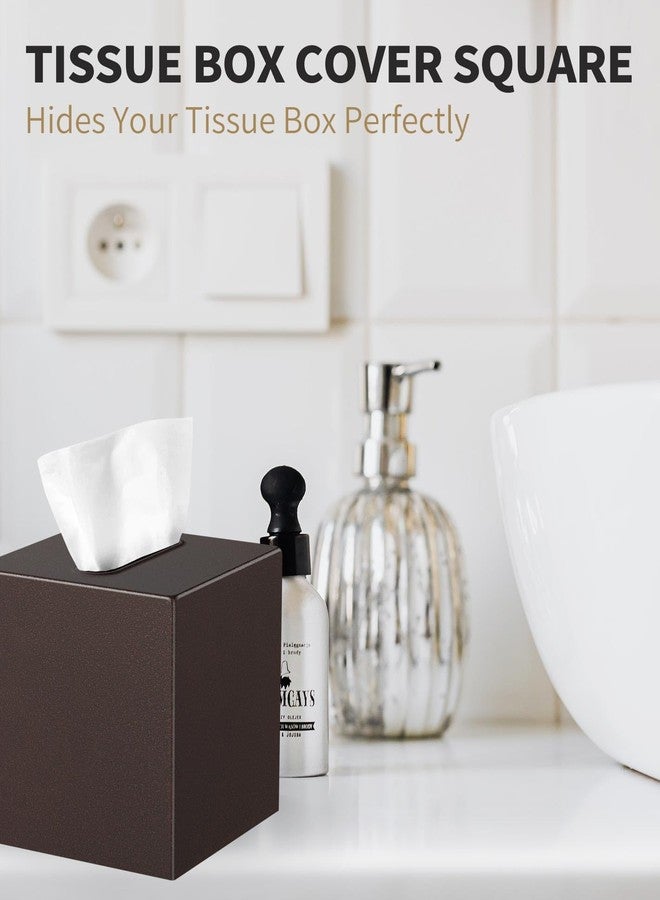 Livelab Metal Tissue Box Cover, Square Tissue Box Holder Modern Decor Facial Napkin Holder Dispenser for Bathroom Vanity Countertop, Living Room, Bedroom, Office | Brown Pebble Grain - Image 2